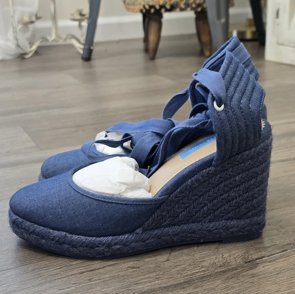 Draper James Lace Up Espadrilles Olivia Chambray NWOB Size 9